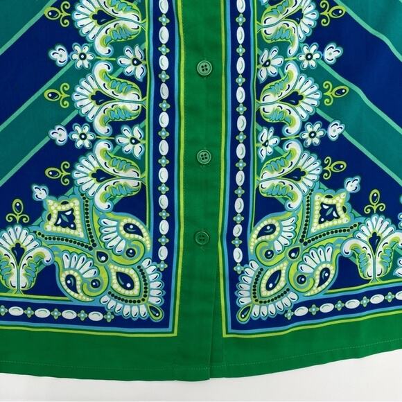 Bob Mackie Blouse Woman's Small Blue & Green Wearable Art Artsy Printed Bohemian - Picture 4 of 8